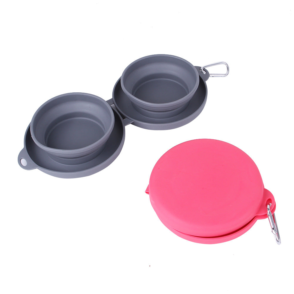 Foldable Rubber Double Bowl for Pet Feeding