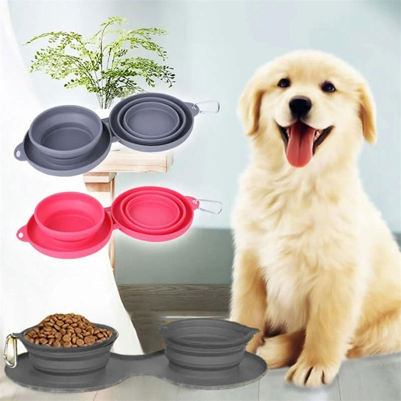 Foldable Rubber Double Bowl for Pet Feeding